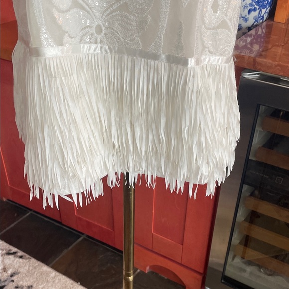 Melanie Lyne Holiday Elegant White Sleeveless Top Fringe Size 8 Party Sequin - Picture 4 of 13
